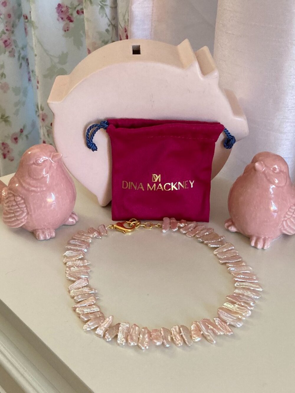 Dina Mackney blush pink Biwa Pearl necklace